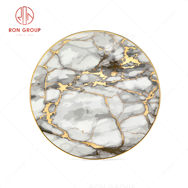 RN0203P00111  High-end Unique Design Stone Pattern Bone China Plate