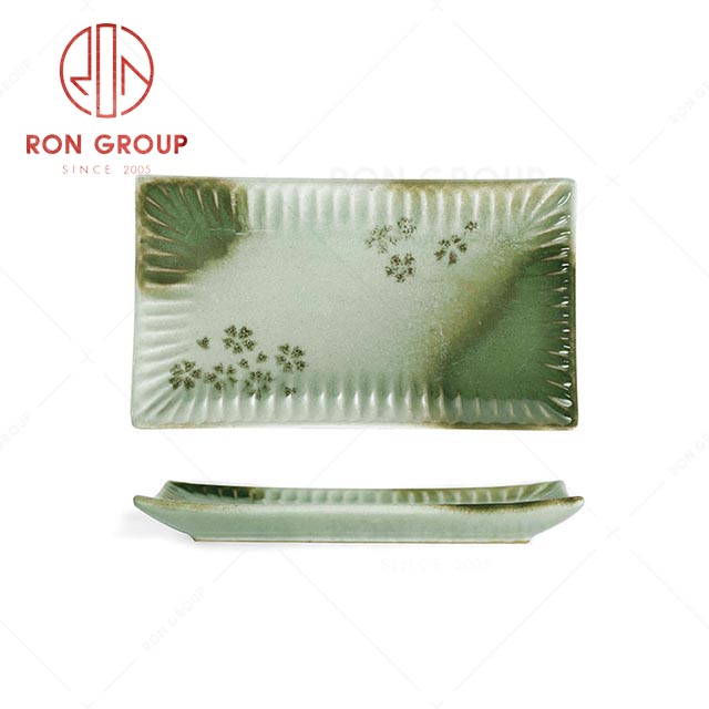 RN0039P02589 Wholesale Unique Design Sakura Green Porcelain Rectangular Plate