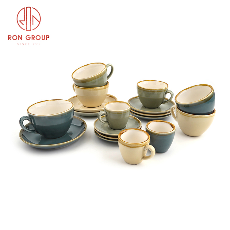 Colored glaze ceramic coffee cup set high quality dinnerware European coffee milk tea cup