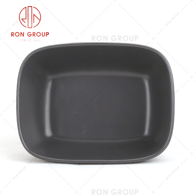 Luxury fine bone china rectangular black matte ceramic porcelain tableware