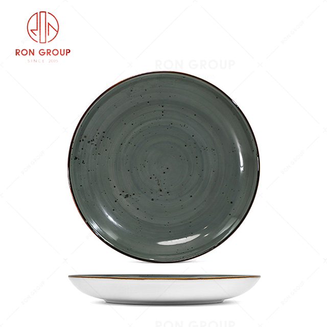 RN0037P04571-73 Wholesale Chip Proof  Porcelain Collection Dark Grey  Round Meal Plate