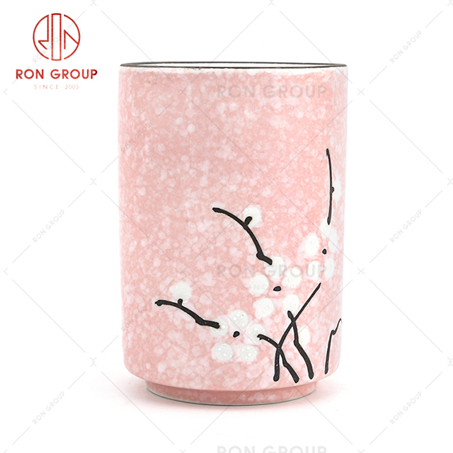 Pink bouquet design happy style hotel cup Korean restaurant ceramic tea cup