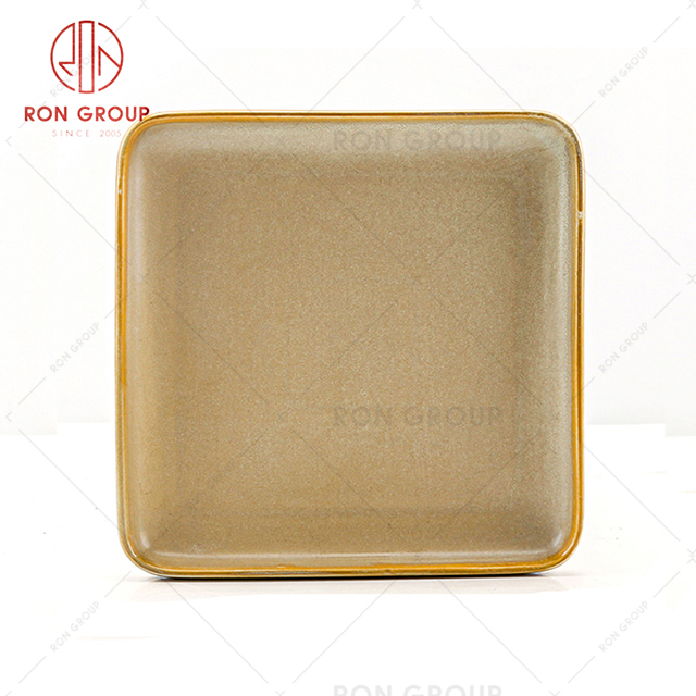 Western style hot sale ceramic square plate golden colorful factory direct to customers wholesale in stock