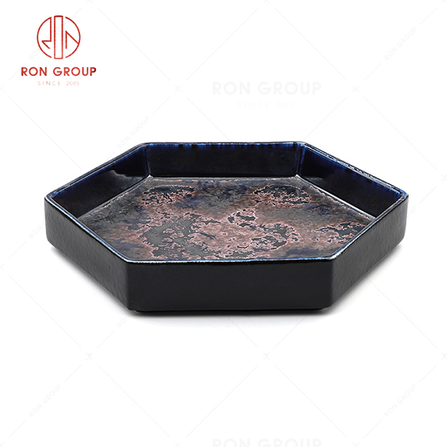 RN0660P00391-96 Wholesale Unique Design Blue Agate Series  Hexagonal Shallow Bowl