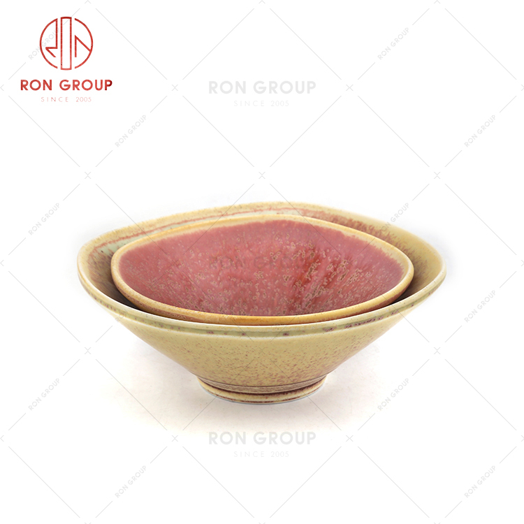 Chaozhou manufacture ceramic pink vintage style food serving bowl