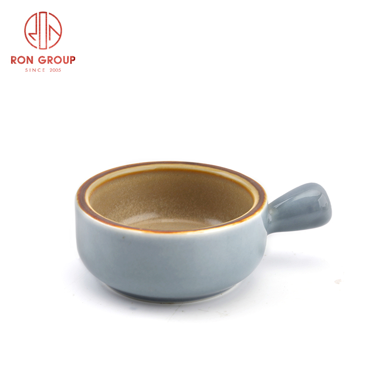 High quality fambe ceramic bowl Asian style tableware set bowl with handle sauce rice bowl