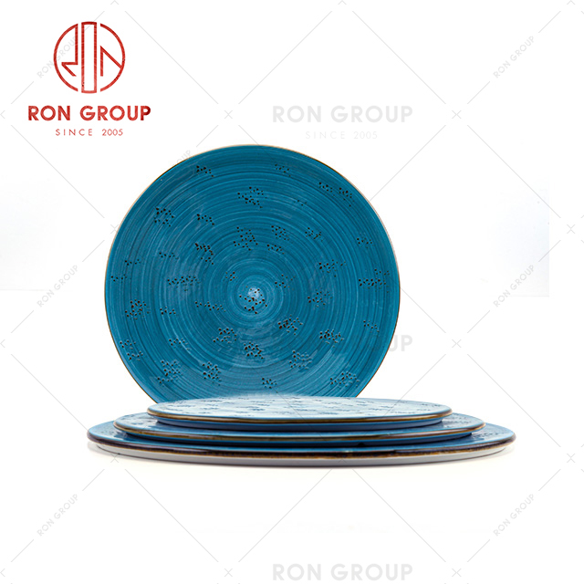 restaurant Banquet dinner plates blue colored factory direct supplies wholesale ceramic round dish