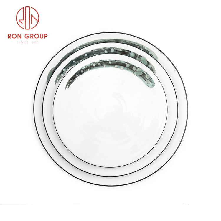 Best quality wholesale porcelain round plate fine dining porcelain ink painting tableware