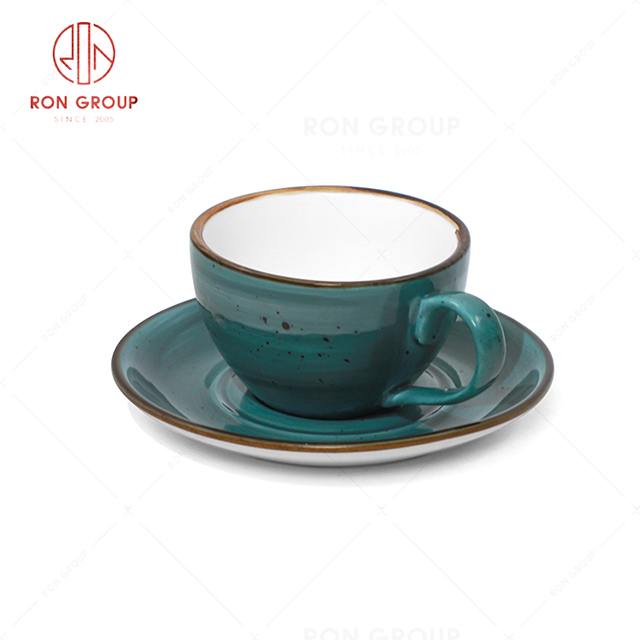RN0037P03654-84 Wholesale Chip Proof Porcelain Midnight Blue Coffee Cup and plate