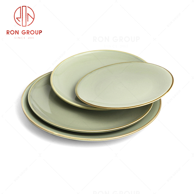 RonGroup New Color Morandi Chip Proof Porcelain  Collection - Ceramic Dinnerware Shallow Round Plate