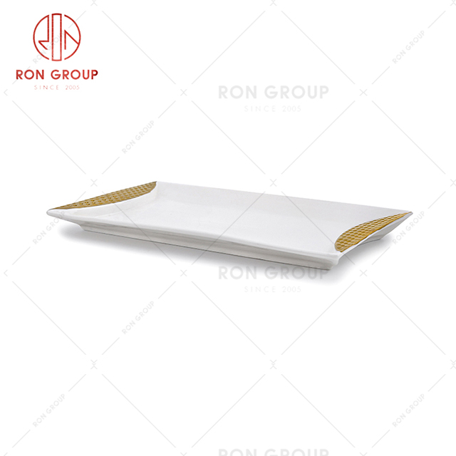 Wholesale supply various specifications gold-plated restaurants tableware hotel dinner flat retangle plate