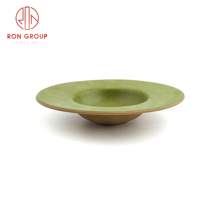Good quality Asian style ceramic dinnerware set restaurant hotel supplies ceramic bamboo hat shape flat plate