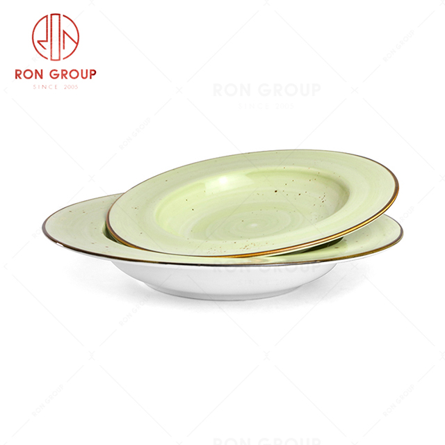 RonGroup New Color Apple Green  Chip Proof Porcelain  Collection - Ceramic Dinnerware Broadside Round Meal  Plate