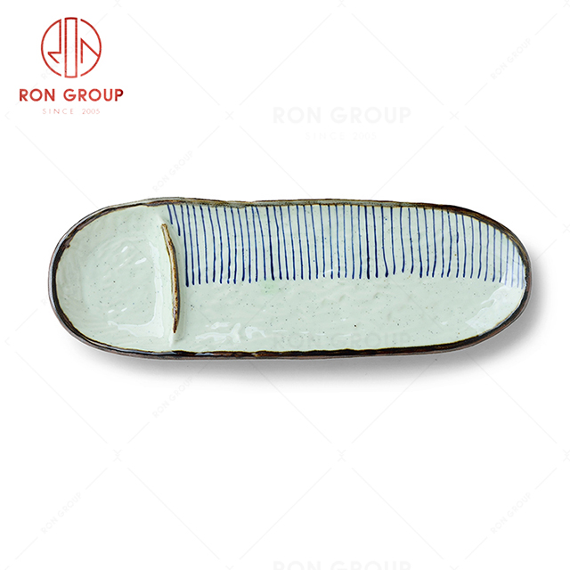 Strip design creative Japanese restaurant ceramic tableware lattice long plate