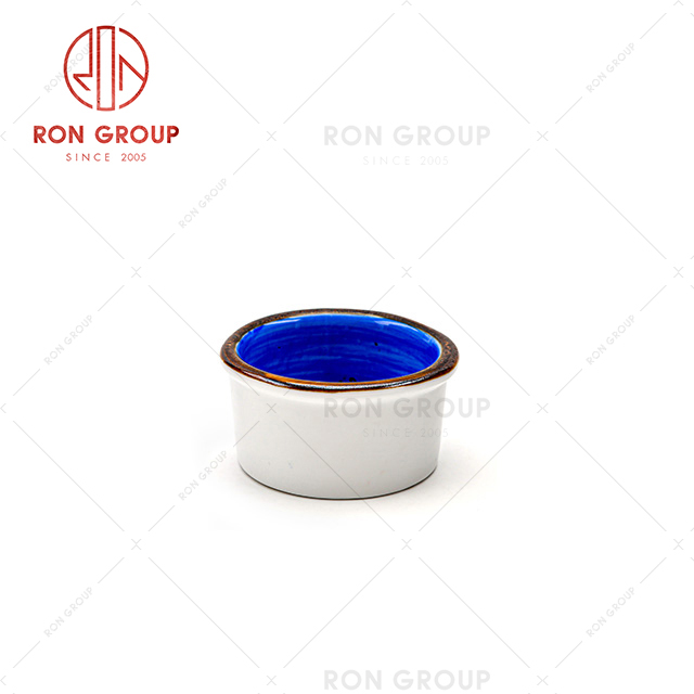 hot sale restaurant Blue color porcelain crockery cups ceramic bouillon