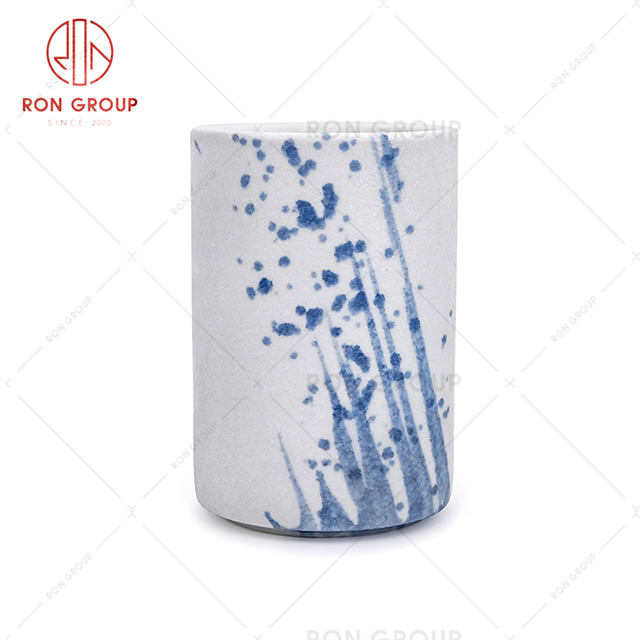 Chinese style design blue bamboo pattern restaurant high quality ceramic tea wine cup