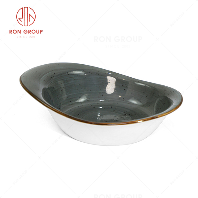 RN0037P04559 Wholesale Chip Proof Dark Grey Porcelain  Salad Bowl