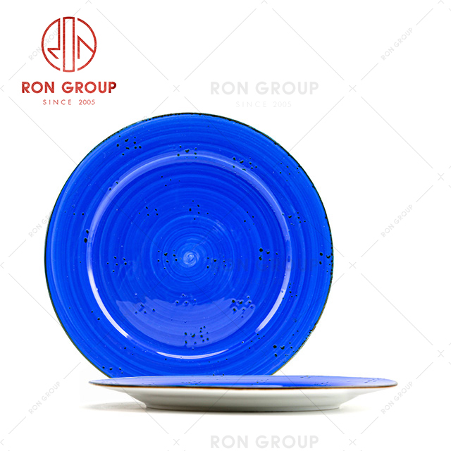 Wholesale Custom Porcelain Restaurant Blue Round Dinner Plates