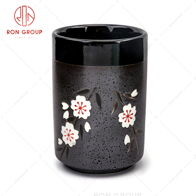 Modern style cherry blossom pattern design high quality antique restaurant ceramic tea cup