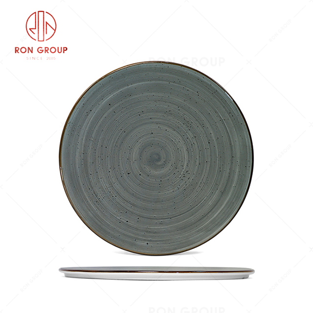 RN0037P04552  Wholesale Chip Proof Dark Grey Porcelain  Round Dish